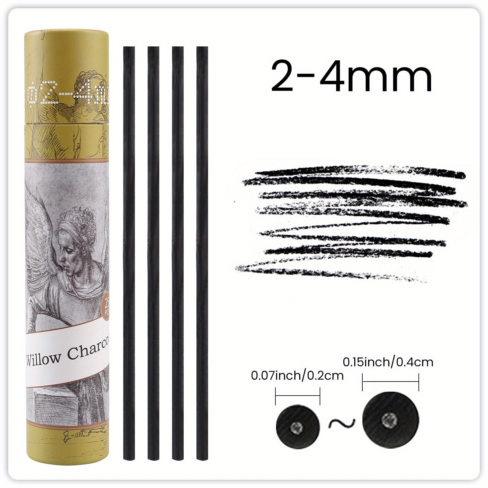 25 Willow Charcoal Sticks for Artists Sketching
