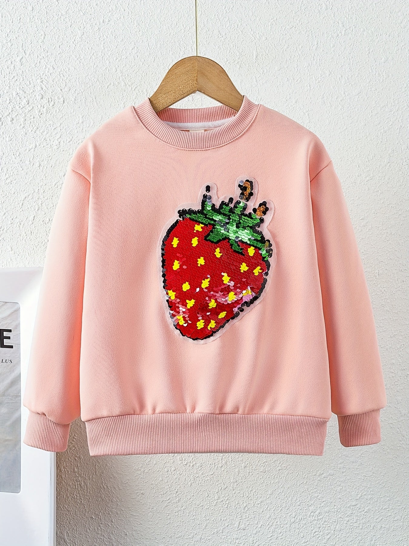 Strawberry Fleece Sweatshirt For Girls Round Neck Long Sleeve Top Pullovers