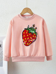 Strawberry Fleece Sweatshirt For Girls Round Neck Long Sleeve Top Pullovers
