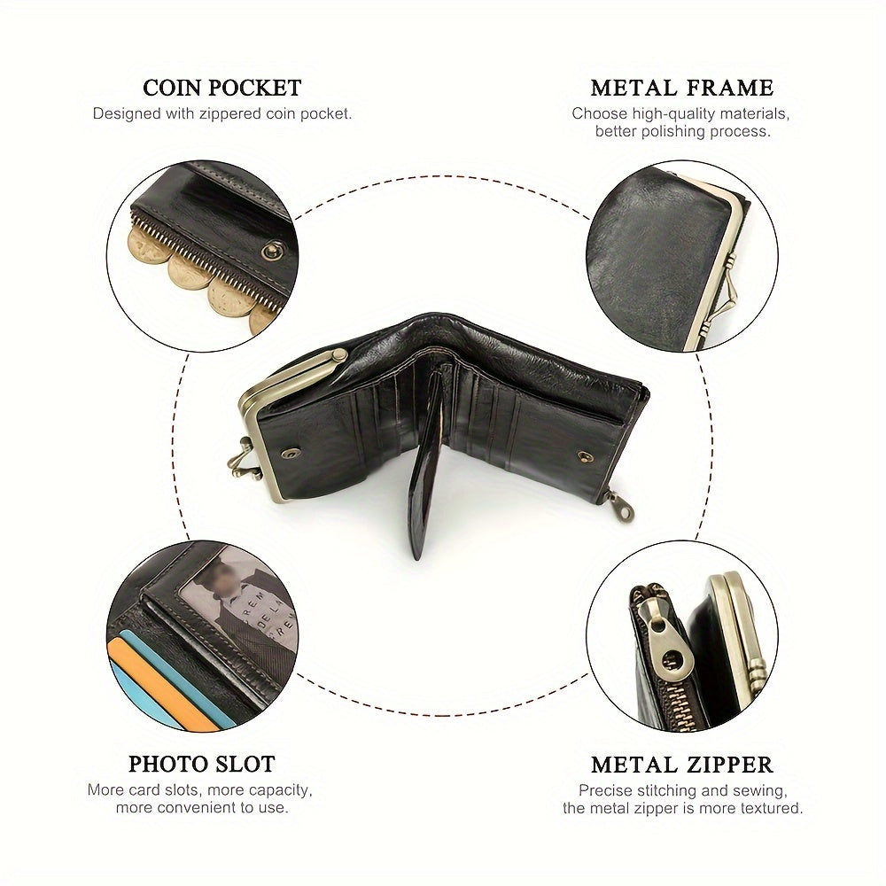 Vintage Leather RFID Blocking Wallet with Zipper Closure