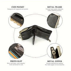 Vintage Leather RFID Blocking Wallet with Zipper Closure