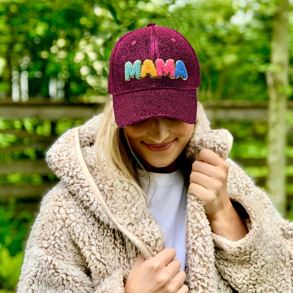 MAMA Patch Glitter Baseball Cap - Adjustable Dad Hat for Women