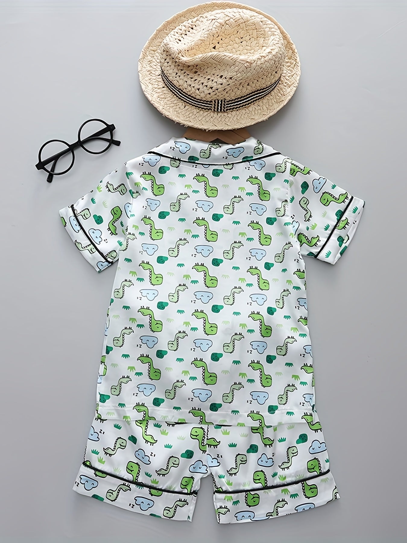 Boys Dino Print Pajamas Set Short Sleeves Tops & Bottoms Cozy Homewear