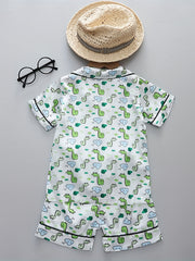 Boys Dino Print Pajamas Set Short Sleeves Tops & Bottoms Cozy Homewear