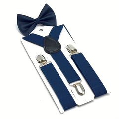 Boys' Suspender Bow Tie Set - Adjustable Y-shaped Pants with Metal Clip