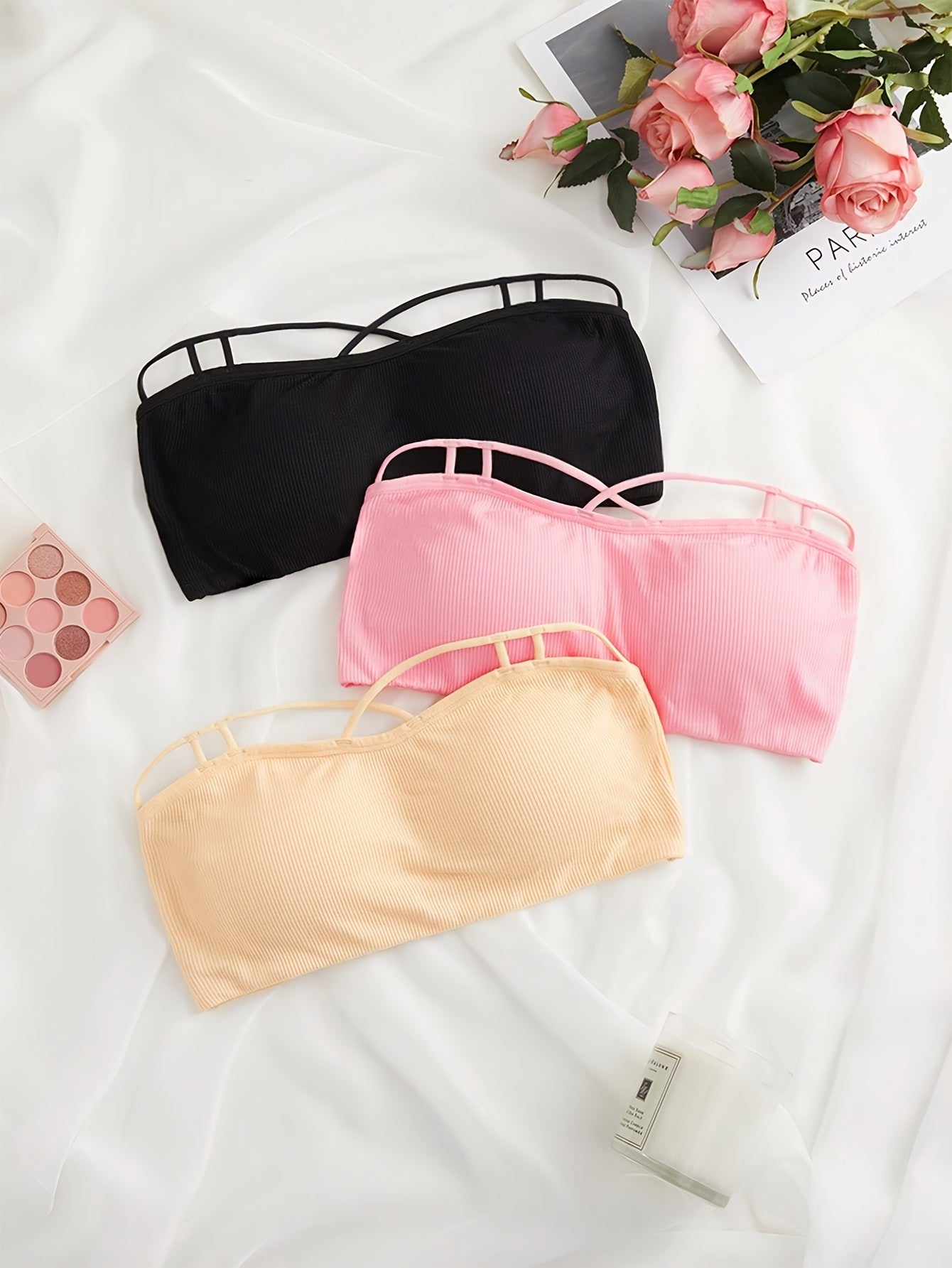 3pcs Strapless Bandeau Bras Comfy & Breathable Stretch Bra
