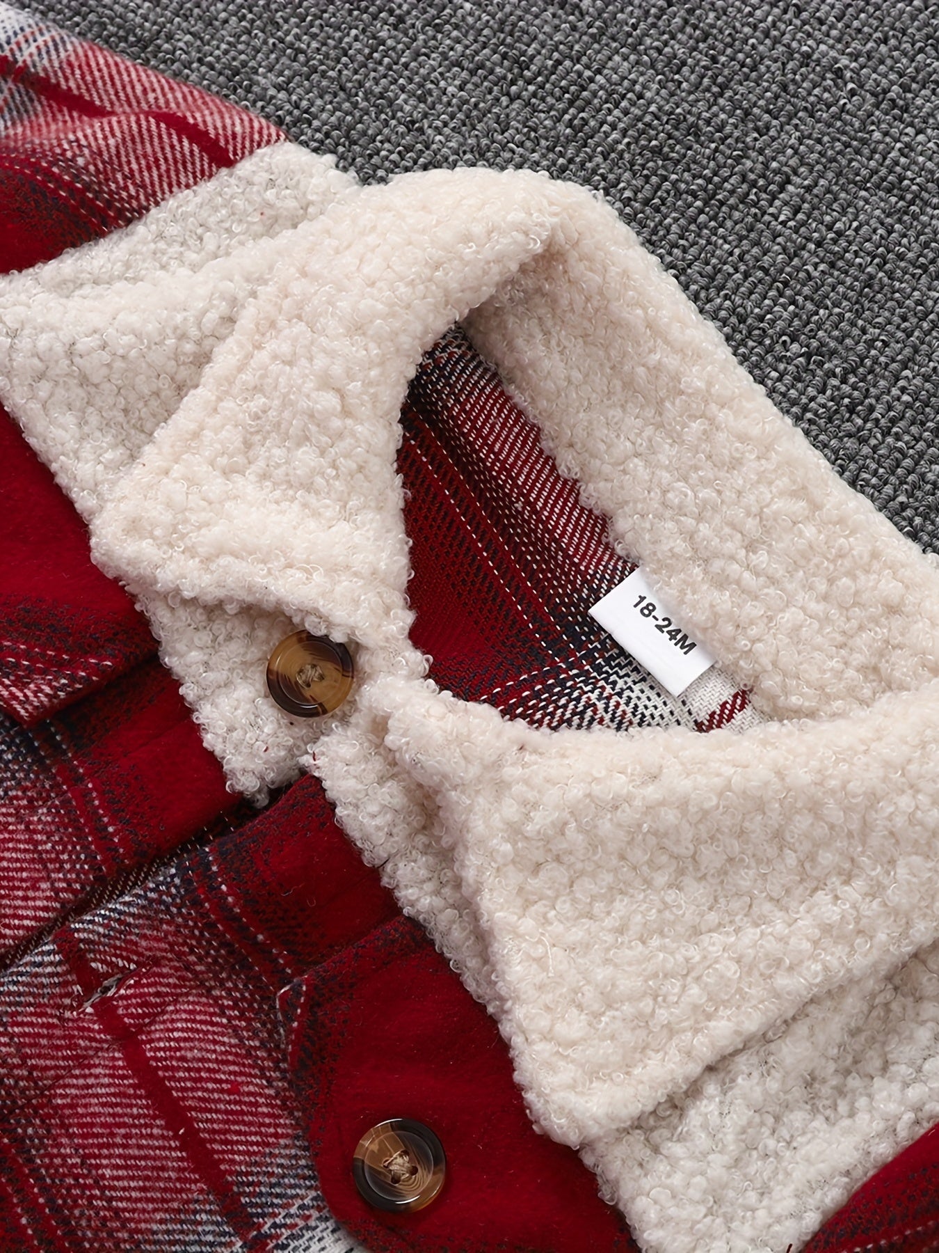 Boys Plaid Long Sleeve Fleece Jacket Zip Up Stand Collar Spring Fall
