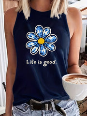 Floral & Letter Print Sleeveless Top