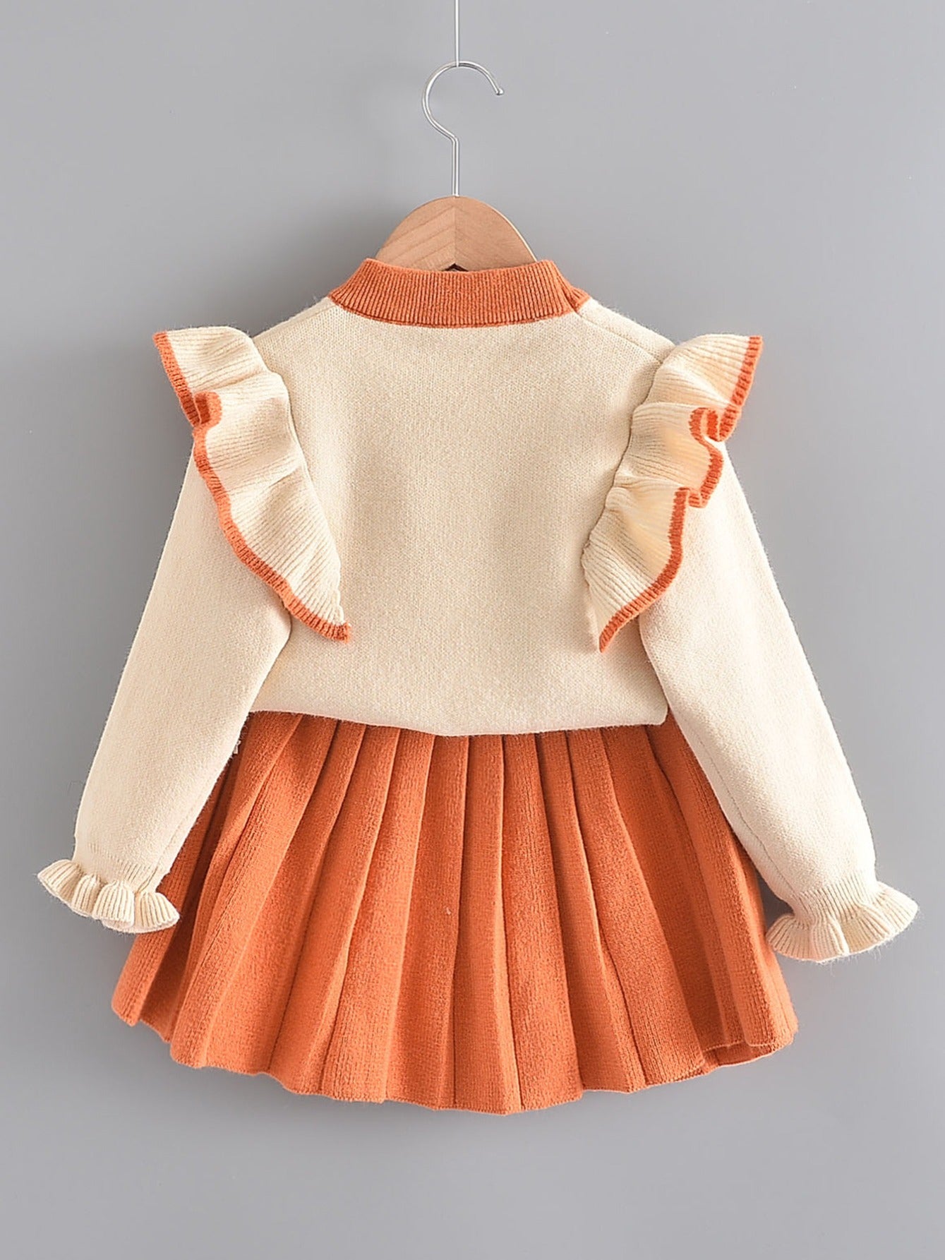 Girl's Ruffle Sweater & Pleated Skirt Set Bow Decor Casual Outfits