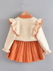 Girl's Ruffle Sweater & Pleated Skirt Set Bow Decor Casual Outfits