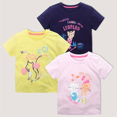 3pcs Girls Cotton Animal Print T-shirt Set, Comfy Tees for Summer