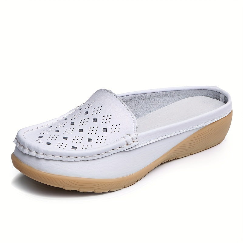 Women's Hollow Out Wedge Mules Closed Toe Slip On Slides Shoes