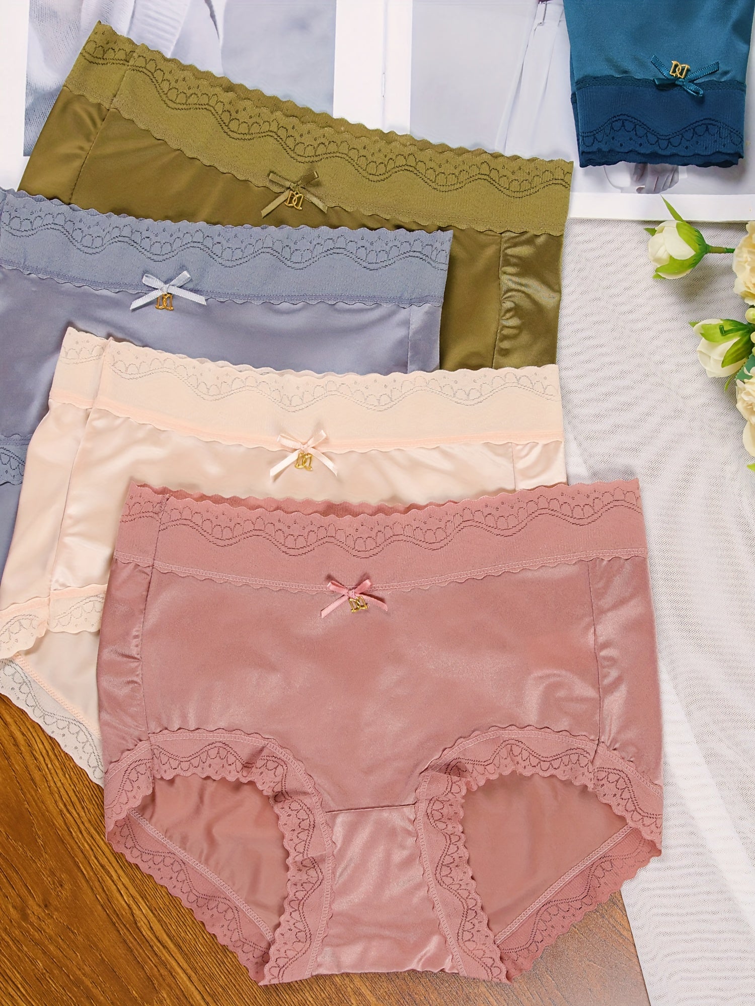 5pcs Lace Briefs Comfy & Breathable Intimates Panties Women's Lingerie