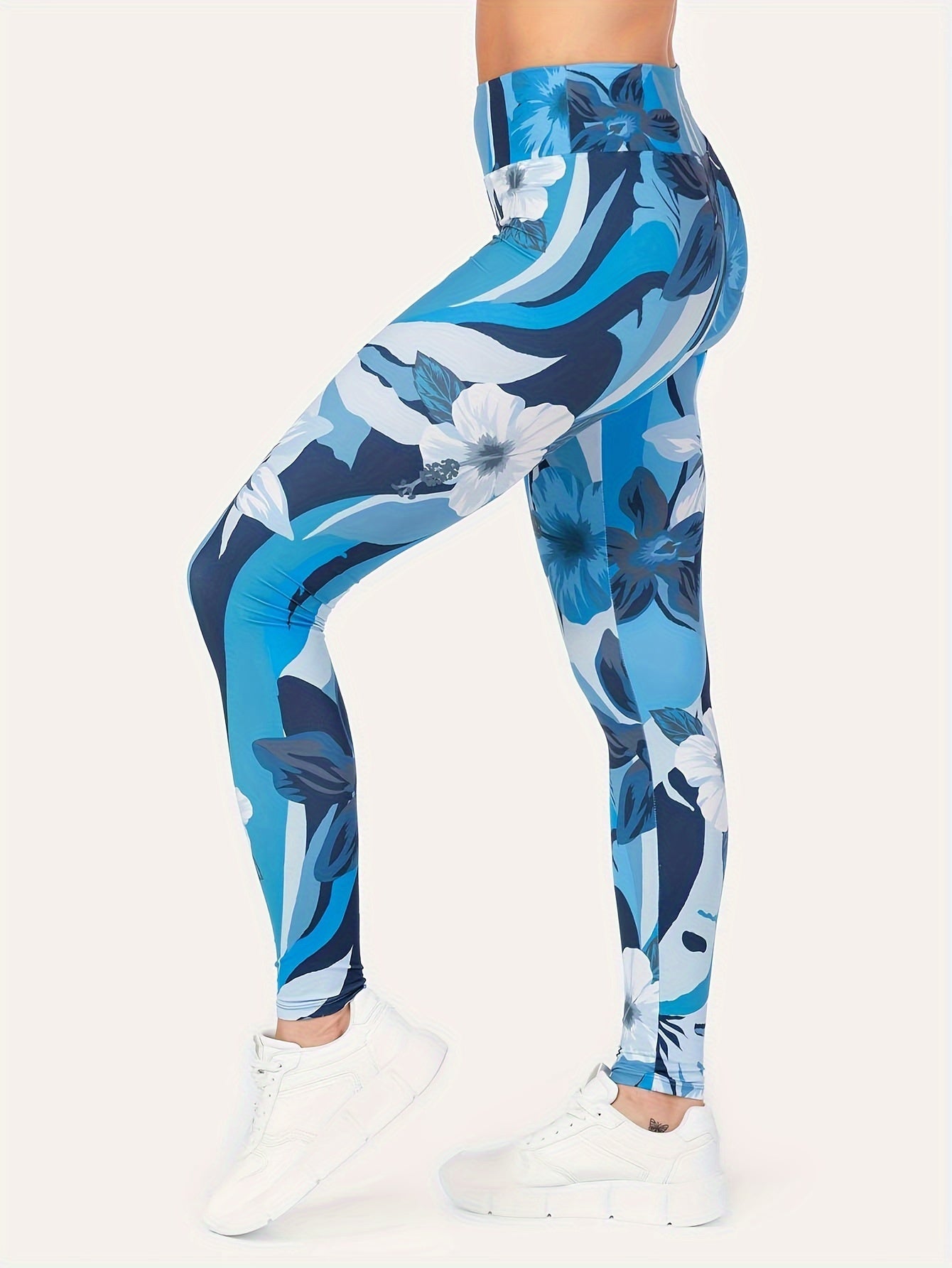 Floral Print Yoga Running Leggings Tummy Control High Waisted Pants