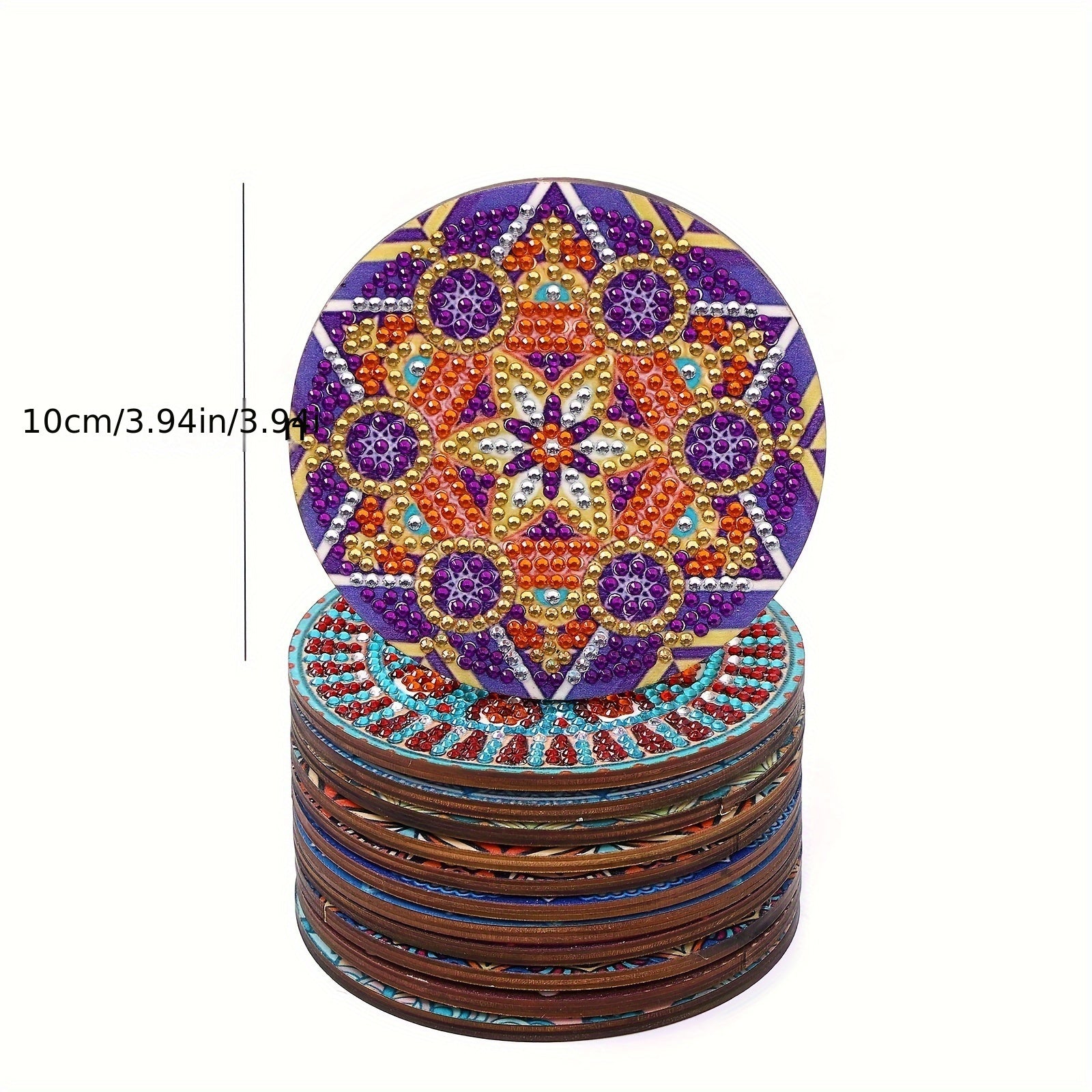 12pcs Round Manda Flower Pattern Coaster DIY Diamond Painted Wooden Coaster