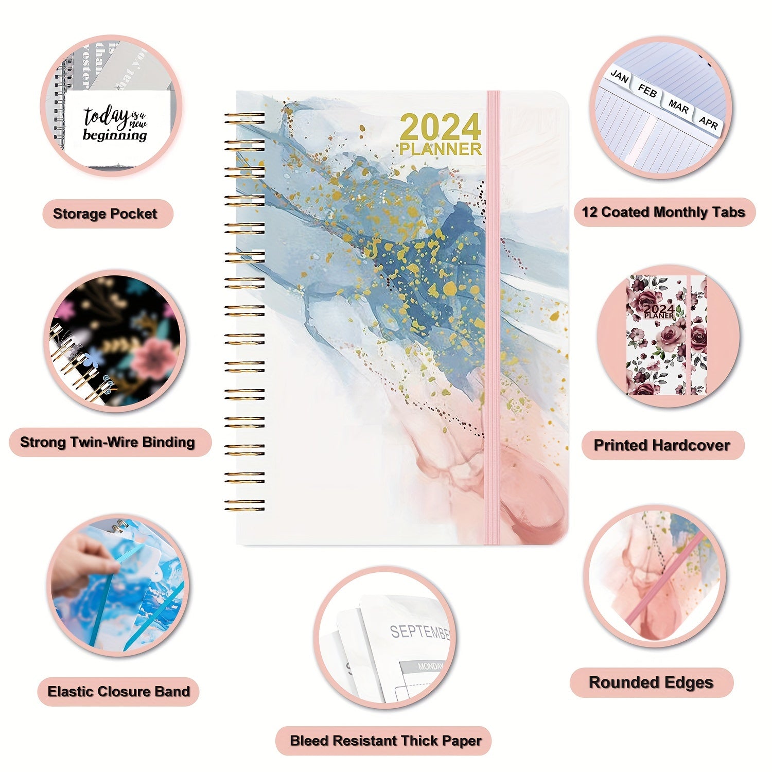 Planner Weekly And Monthly Planner Yearly Jan-Dec Spiral Bound With 12 Tabs