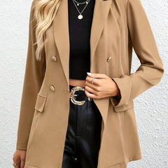 Double Breasted Lapel Blazer Solid Long Sleeve Office Work Women's Clothing