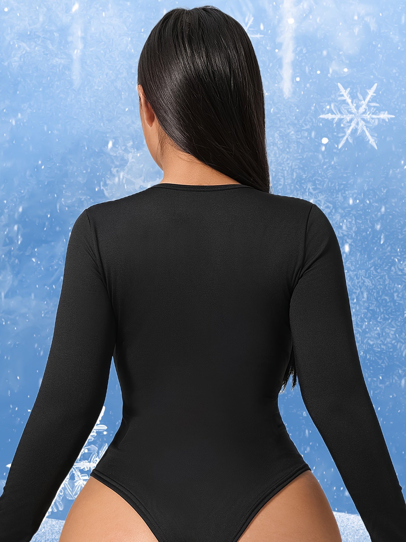 Plush Lined Slimming Yoga Jumpsuit Long Sleeves Round Neck Stretchy Bodysuit