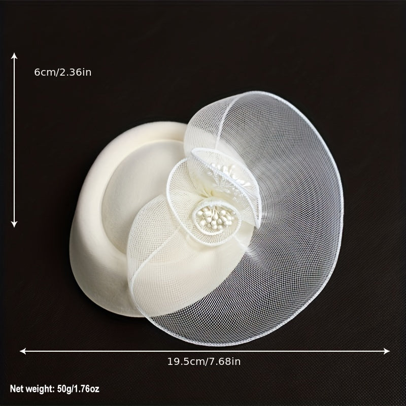 Beige Mesh Flower Fascinators Hat Derby Wedding Cocktail Tea Party