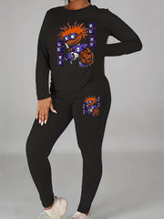 Women's Plus Letter & Graphic Print Long Sleeve Top & Leggings Set