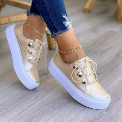 Women's Low Top Platform Sneakers Lace up Casual Walking Shoes