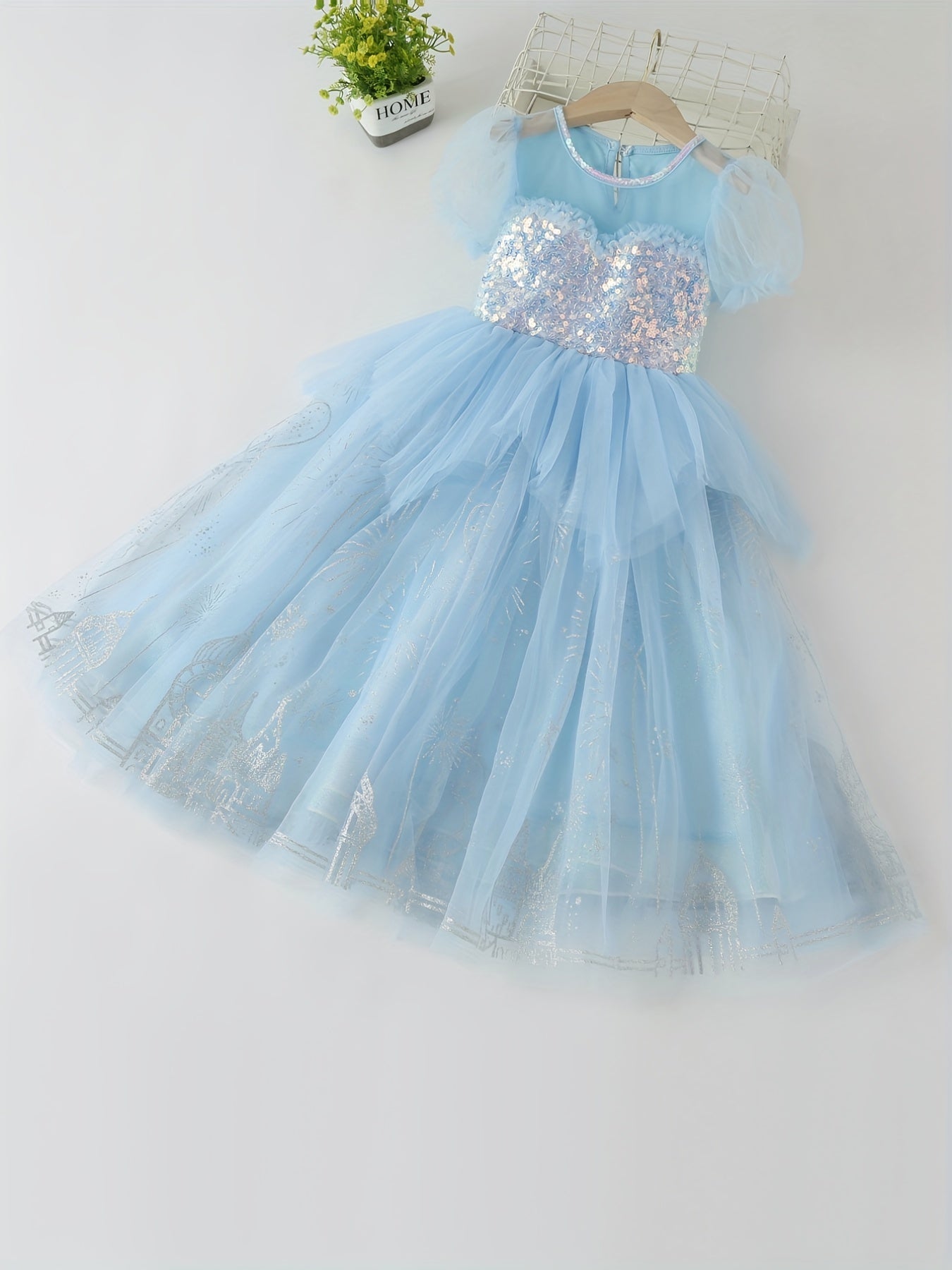 Girl's Princess Dress Tulle Sequin Snowflake Print Dress Halloween Holiday Party