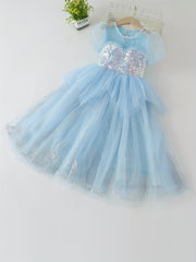 Girl's Princess Dress Tulle Sequin Snowflake Print Dress Halloween Holiday Party