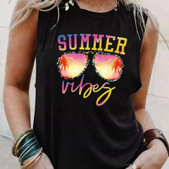 Sunglasses Print Tank Top Sleeveless Summer Casual Women's Clothing