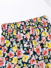 Flower Print Ruffle Trim Lantern Pants High Waist