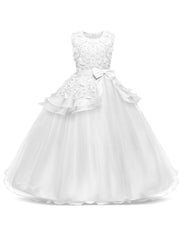 Girls Wedding Pageant Dress Long Tulle Bow