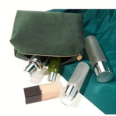 Green Square Makeup Bag Roomy Velvet Zipper Cosmetic Pouch
