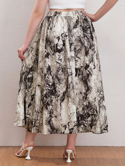 Casual Skirt Women's Plus Random Print High Rise Medium Stretch