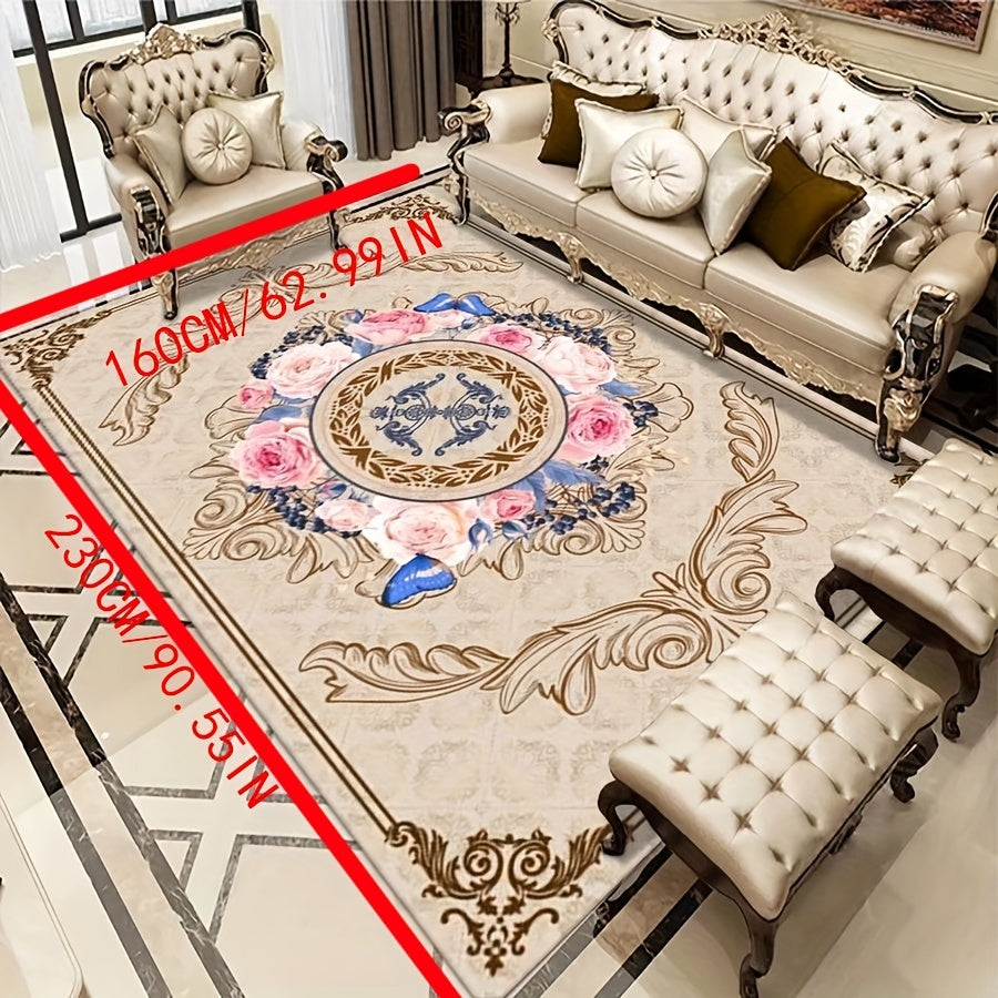 Oriental Floral Area Rug Soft Velvet Non Slip TPR Base