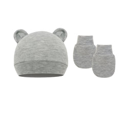 Newborn Infant Hospital Hat Mittens Set Cotton Beanie Bear Ears Cap And Gloves