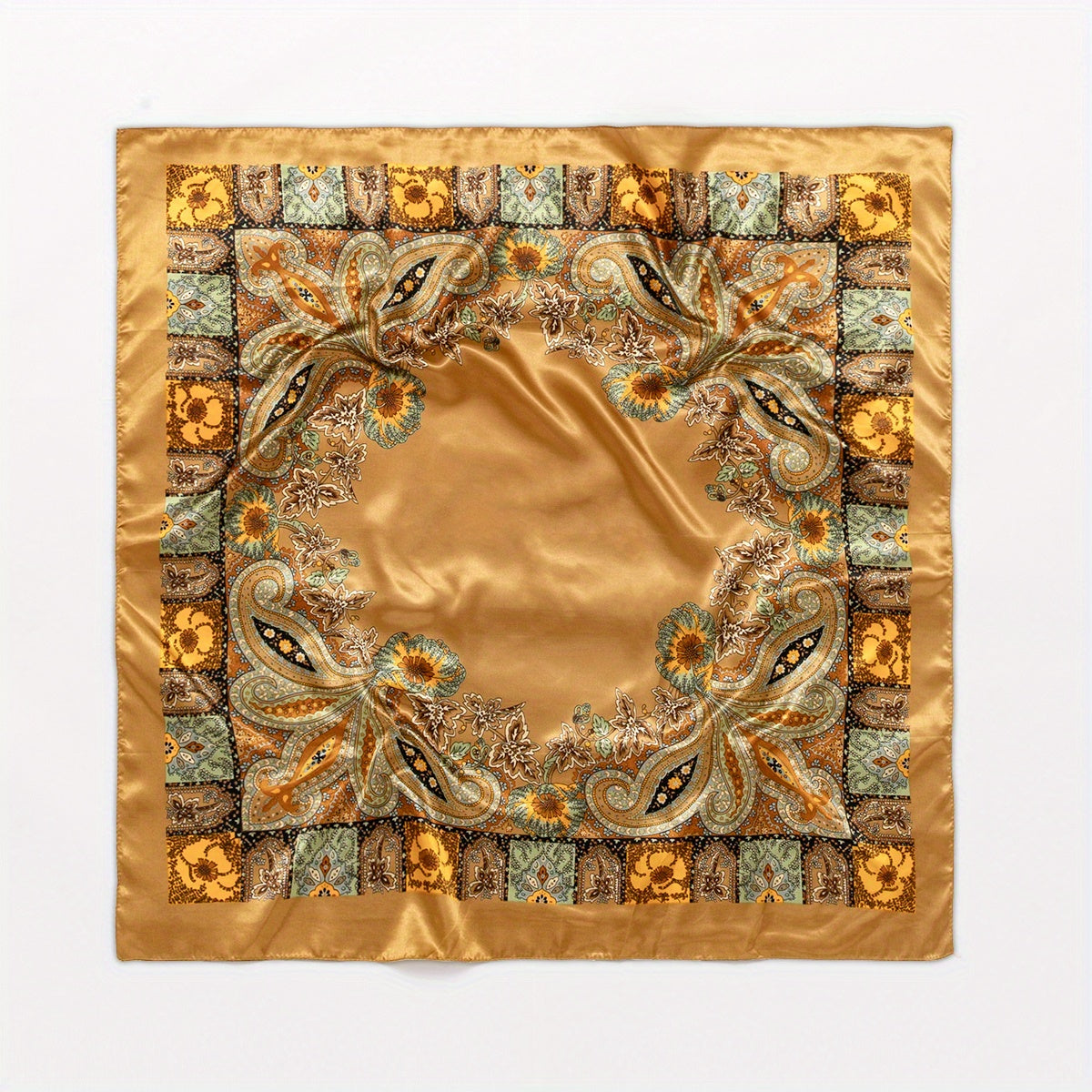 Paisley Print Big Square Scarf Golden Classic Shawl Bandana Women Head Wrap