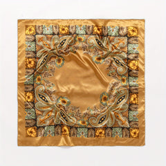 Paisley Print Big Square Scarf Golden Classic Shawl Bandana Women Head Wrap