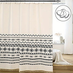 Bohemia Style Shower Curtain with Tassel Durable Waterproof Mildew Proof Fabric