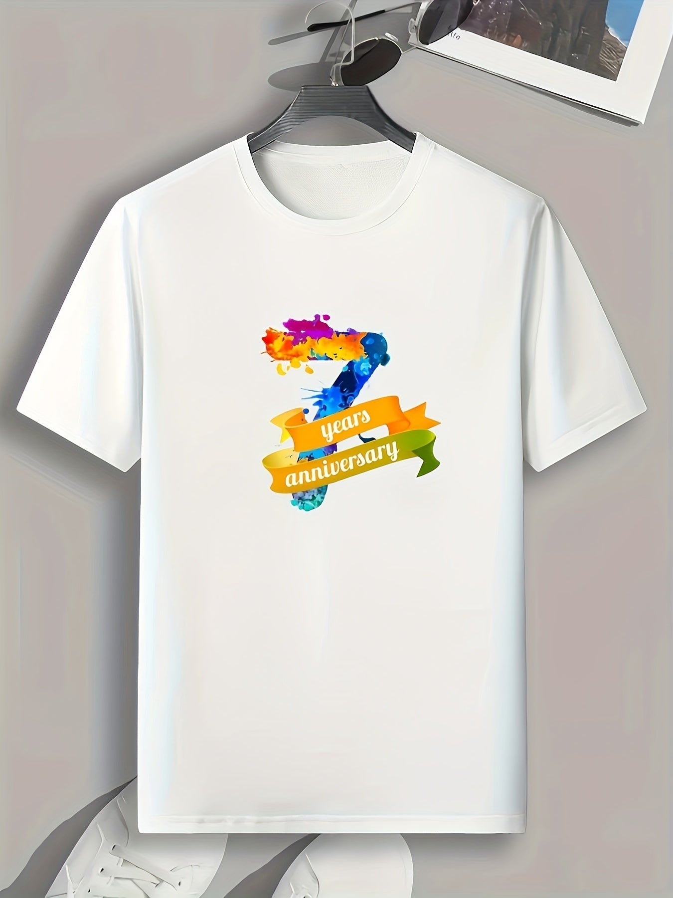 7th Anniv Pattern Print Men's Sports T-shirt, Great Fitness Gift M
