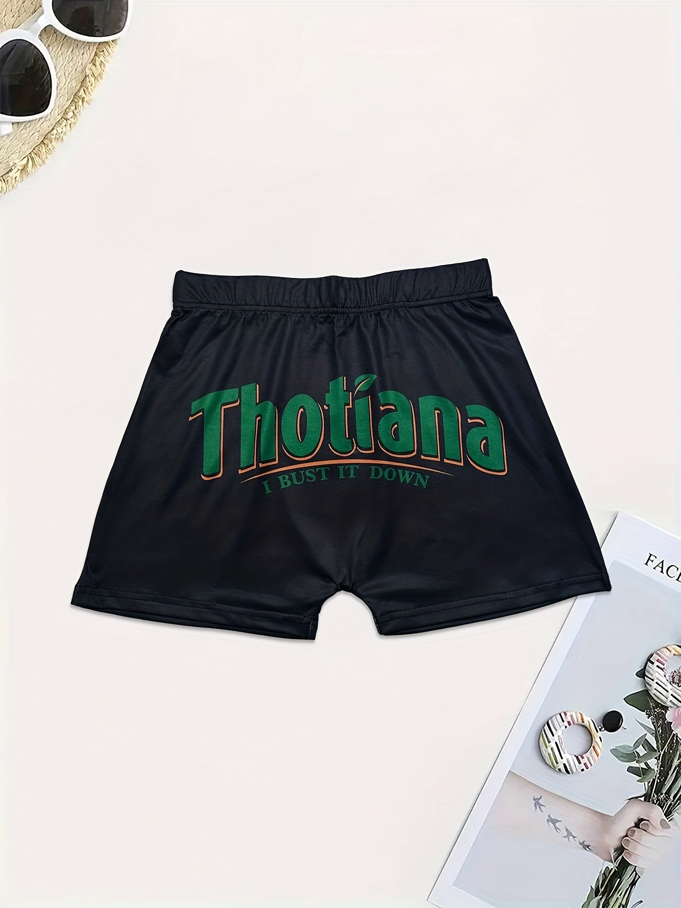 Colorblock Letter Print Skinny Yoga Shorts for Women