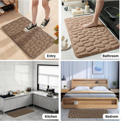 Memory Foam Bathroom Rug Cobblestone Embossed Coral Fleece Bath Mat
