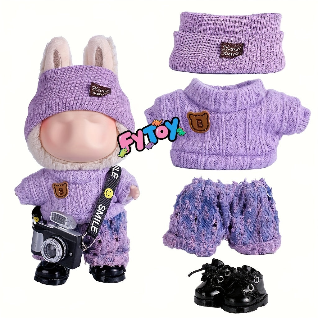 Doll Clothing Set Top Pants Skirt Hat Three Piece Set Plush Clothes Accessories