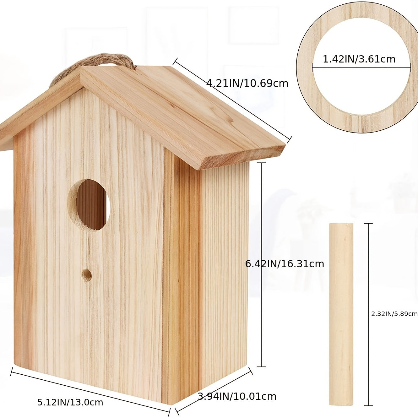 Upgrade Wooden Outdoor Bird House with Suction Cup
