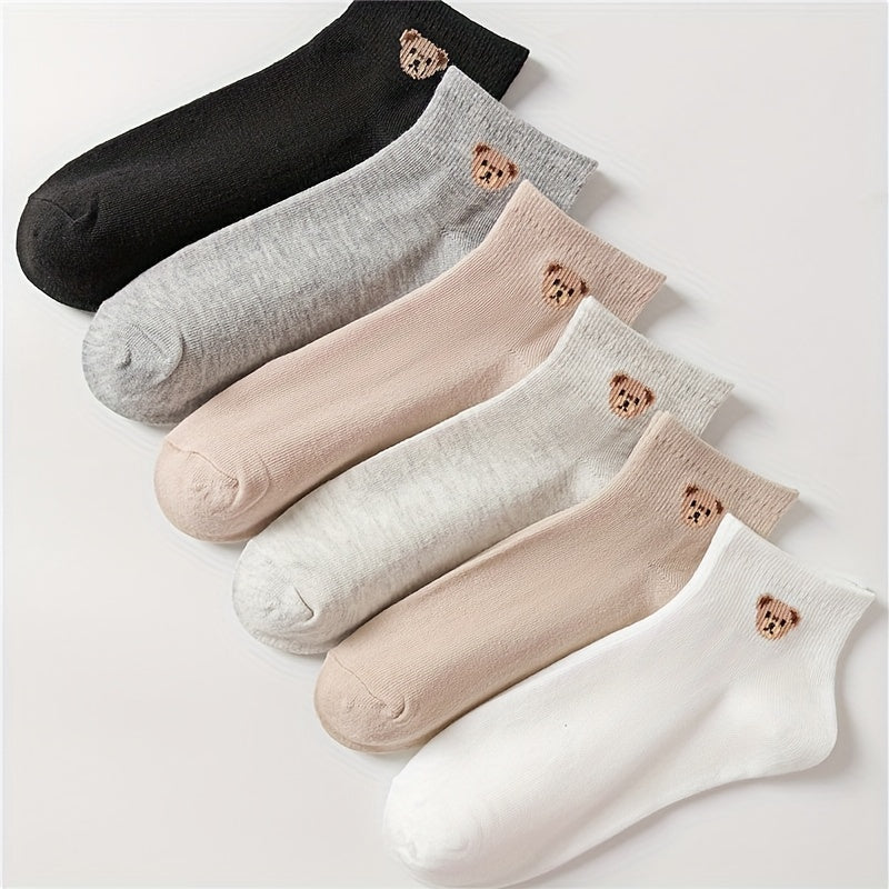 6 Pairs Cartoon Bear Print Socks for Women