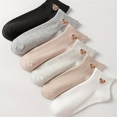 6 Pairs Cartoon Bear Print Socks for Women