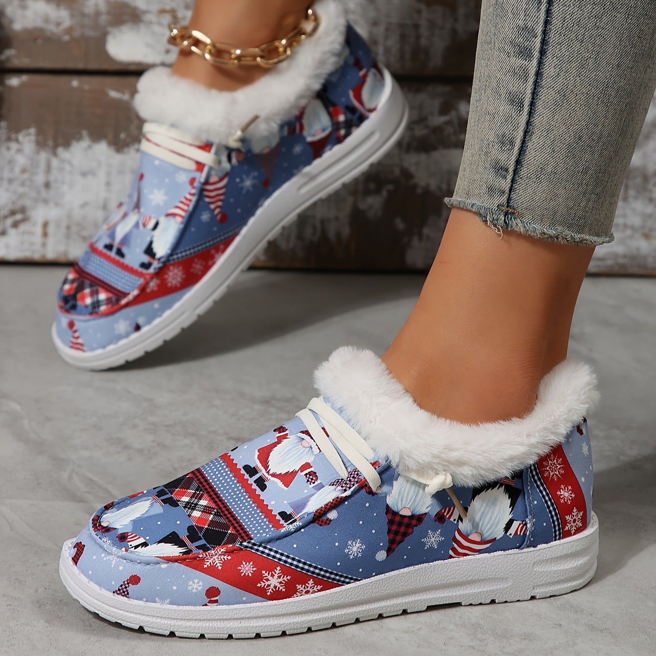 Christmas Santa Snow Shoes Fleece Lined Casual Winter Sneakers