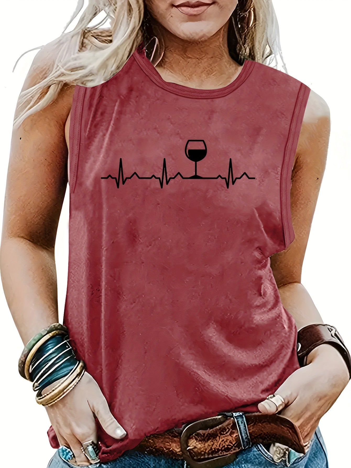 Heart Rate Print Sleeveless Tank Top