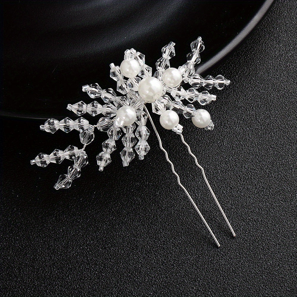 Bridal Hairpin Rhinestone Leaves Faux Pearl Wedding Hair Accessories