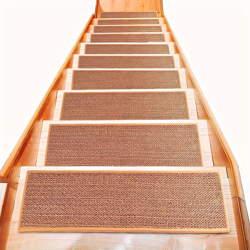 15pcs Natural Linen Soft Stair Treads Non Slip Carpet Safety Rug Indoor Runner