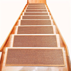 15pcs Natural Linen Soft Stair Treads Non Slip Carpet Safety Rug Indoor Runner