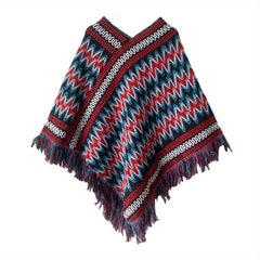 Boho Striped Shawl Contrast Fringed Blanket National Style Travel Shawl